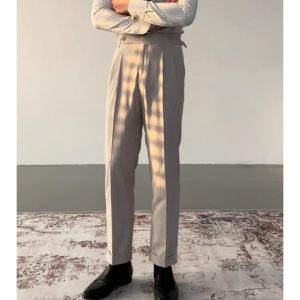 Neapolitan striped high-waisted pants casual business formal wear slim trousers Paris button adjustment – Image 7