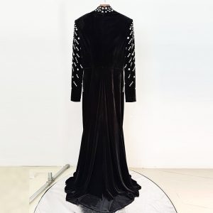Quality spot evening dress long skirt 2025 star heavy work bead diamond gold velvet long dress – Image 3