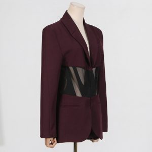 Fall 2025 New French Herringbone Tunic Mesh Splicing Slim Design See-through Formal Small Blazer for Women – Image 5