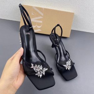 ZA Four Seasons 2025 New Simple Cross-Band High Heels Women's Toe French Pointed Sandals Women's Outerwear Fashion – Image 3