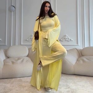 European and American cross-border women's clothing 2025 summer new casual long jacket, long-sleeved T-shirt, high-waisted trousers three-piece set – Image 4