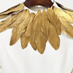 Quality Spot Host Long Skirt Evening Gown 2025 Star Series Gold Feather Decoration Long Dress – Image 3