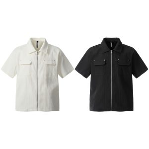 New American Retro INS Trendy Cargo Shirt Short Sleeve Zipper Shirt – Image 3