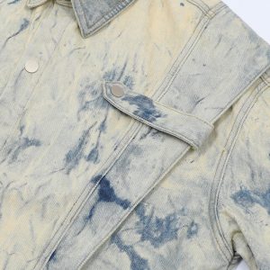 Jiayiku men's summer suit shirt Korean ruffian handsome niche tie-dye washed denim shirt men's jacket short sleeves – Image 9