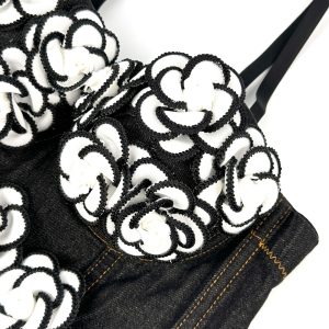 Summer  New Women's Handmade Beaded Flower Embellishment Premium Sexy Camisole Denim Fishbone Corset – Image 4