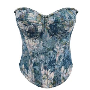 Cross-border new sexy bandeau top, suspender wear, with chest pads, retro palace style herringbone corset – Image 3