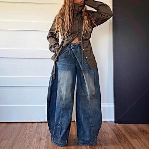 YLN0940 cross-border independent station Amazon 2025 new retro distressed washed reverse waist jeans – Image 4