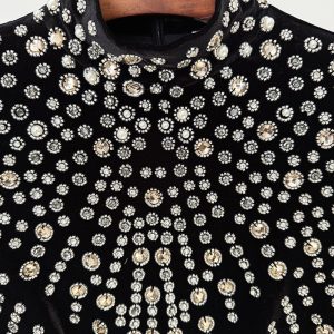 Quality spot evening dress long skirt 2025 star heavy work bead diamond gold velvet long dress – Image 4