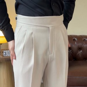 casual suit pants, new versatile Italian buttons, Gurkha high-waisted straight drape – Image 4