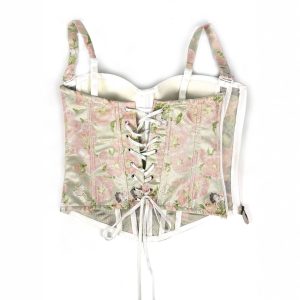 Printed court style herringbone corset floral zipper strap adjustable camisole slim bandeau herring bone top – Image 3