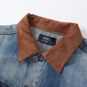 autumn new American retro gradient color heavy wash denim jacket cargo jacket – Image 4