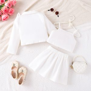 cross-border new European and American spring and autumn girls' pendant blazer camisole vest pleated skirt three-piece set – Image 7
