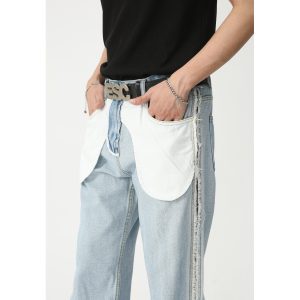 MTLCLOTHES Men's Wear Spring and Summer New Pocket Flip-out Straight Jeans with Flip-out Design Slit Straight Jeans – Image 4