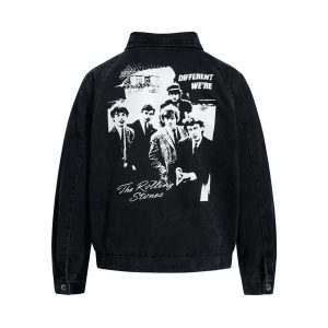 American band-print lapel jacket men's fall loose street trend badge-embellished casual canvas jacket – Image 4