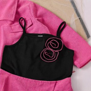 Foreign trade cross-border Europe and the United States spring and autumn new trendy girl set long-sleeved jacket print with pleated skirt three-piece set – Image 4