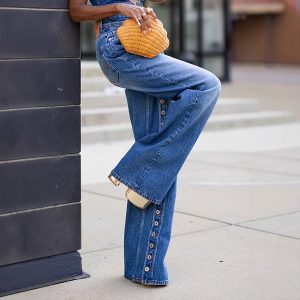 YLN0228 cross-border independent station Amazon 2025 new high-waisted heavy industry multi-button jeans women's trousers – Image 3