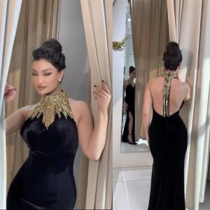 European and American Internet celebrity models gold diamonds amazon foreign trade bandage dresses evening dresses bandage dresses – Image 3