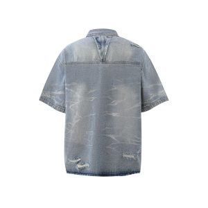 Men's Wear 2025 niche pleated design washed denim shirt ruffian jacket short sleeves – Image 5