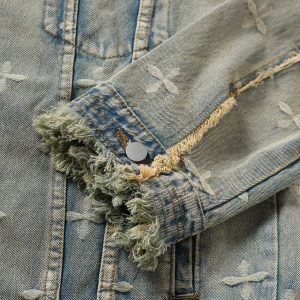 spring new American retro heavy wash and damaged raw edge denim jacket jacket for men – Image 3
