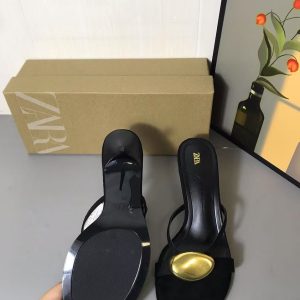 ZA Spain Summer 2025 New High Heels Women's Shoes Black Metal Detail Decoration Round Toe Stiletto Sandals Women – Image 4