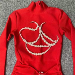 European and American cross-border new fashion pearl chain celebrity style high-end bandage women's dress dress – Image 3