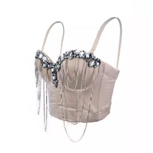 White chain diamond sexy corset, design sense, European and American style, with a sense of luxury, and a fishbone bra worn outside – Image 3