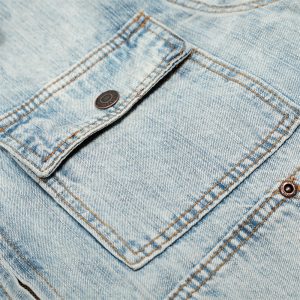 Punk washed distressed denim cargo jacket men's loose heavy faded multi-pocket design loose jacket – Image 3