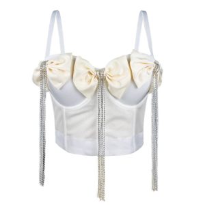 Exquisite Rhinestone Tassel Heavy Industries Double Layer Black Big Bow Diamond Chain Bow Tie Fishbone Corset – Image 3