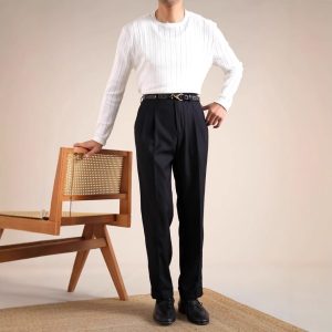 breathable double-pleated trousers, men's spring and autumn style straight slim retro casual Hollywood pants, trousers – Image 4