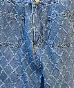 Border independent station  new high-waisted jeans women's diamond plaid design is loose and straight and versatile – Image 3