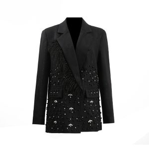 Fashion design blazer women's 2025 autumn new elegant feng shui rhinestone splicing high-end long-sleeved suit – Image 5