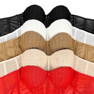 European and American popular sexy mesh suspenders, with a vest and chest pad, can be worn outside the sparkling diamond herringbone plastic corset – Image 3