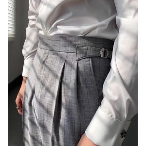 Neapolitan striped high-waisted pants casual business formal wear slim trousers Paris button adjustment – Image 6