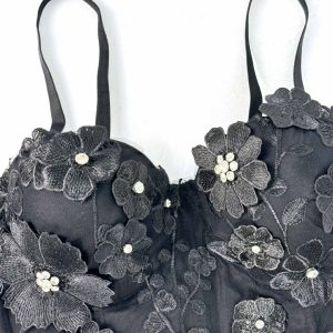 Original design, three-dimensional flowers, diamond-encrusted body shape, bandeau, wearing a herdbone top, a short fragrant style camisole for women – Image 5