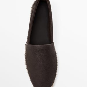 European and American men's shoes, dark coffee, brushed cowhide, casual one-footed square-toed jute sole shoes, flat and lightweight loafers – Image 3