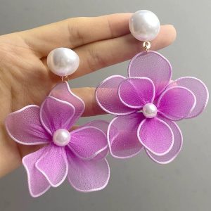 Fabric pearl flower atmospheric stud earrings 2025 new earrings light luxury high-end temperament earrings fashion European and American style – Image 3