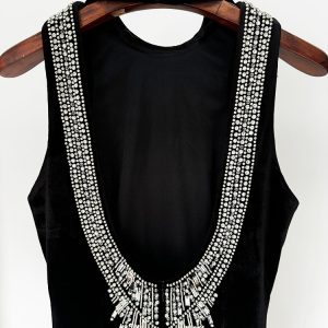 Spot Spring 2025 New European and American Star Fashion Heavy Industries Beaded Open Back Gold Velvet Dress Long Skirt Dress – Image 3