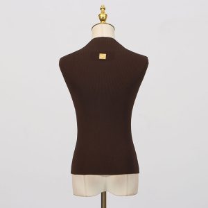 French Simple Top Women's Summer Sense of Luxury 2025 New Temperament Commuter High Neck Metal Decoration Vest T-Shirt Women – Image 5