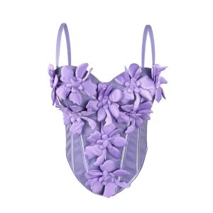 Cross-border European and American new three-dimensional flower camisoles, tops, slim body, pure desire, sexy fishbone chest, inner wear – Image 4