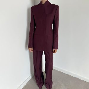 NEW style solid color high-end suit + high-waisted casual trousers two-piece suit for women – Image 3