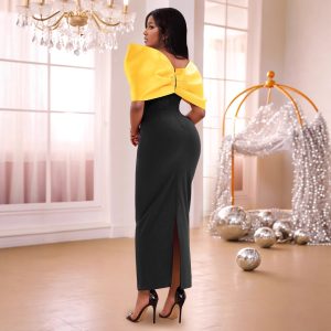 Cross-border new bow one-shoulder dress sexy and elegant slim banquet evening dress Party dress – Image 4