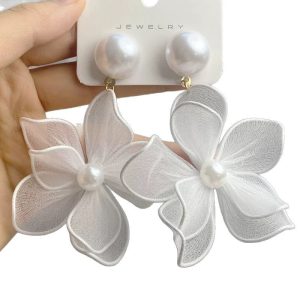Fabric pearl flower atmospheric stud earrings 2025 new earrings light luxury high-end temperament earrings fashion European and American style – Image 5