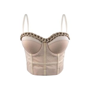Cross-border new chain semi-transparent suspender top, fashionable casual wear, fishbone corset, slim and slim herring bone top – Image 3