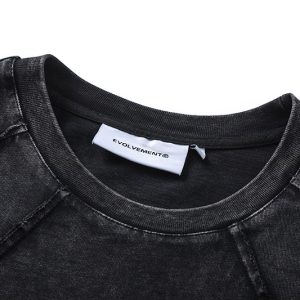 new American street fashion brand heavyweight washed raw edge stitched short-sleeved T-shirt – Image 4