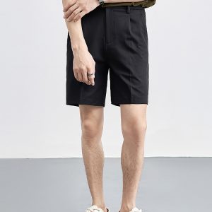 Korean slim shorts men's summer new double-pleated design casual cropped pants feel straight 5 points pants – Image 4