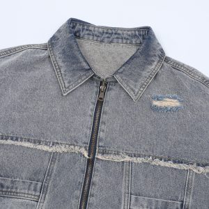 Jiayiku Men's Summer Shirt American Street Worn Washed Denim Shirt Short Sleeve Ruffian Handsome Trendy Men – Image 6