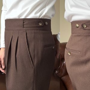 casual suit pants, new versatile Italian buttons, Gurkha high-waisted straight drape – Image 3