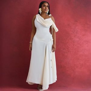 European and American cross-border women's clothing 2025 summer new temperament design off-the-shoulder mid-length slim slip dress – Image 3
