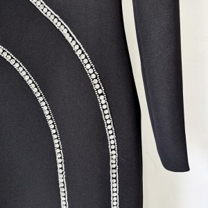 Cross-border hot spot 2025 new long-sleeved celebrity temperament beaded diamond long dress long skirt dress – Image 3