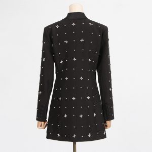European and American style jacket women's 2025 autumn new fashion personality lapel slim diamond design solid color blazer – Image 3